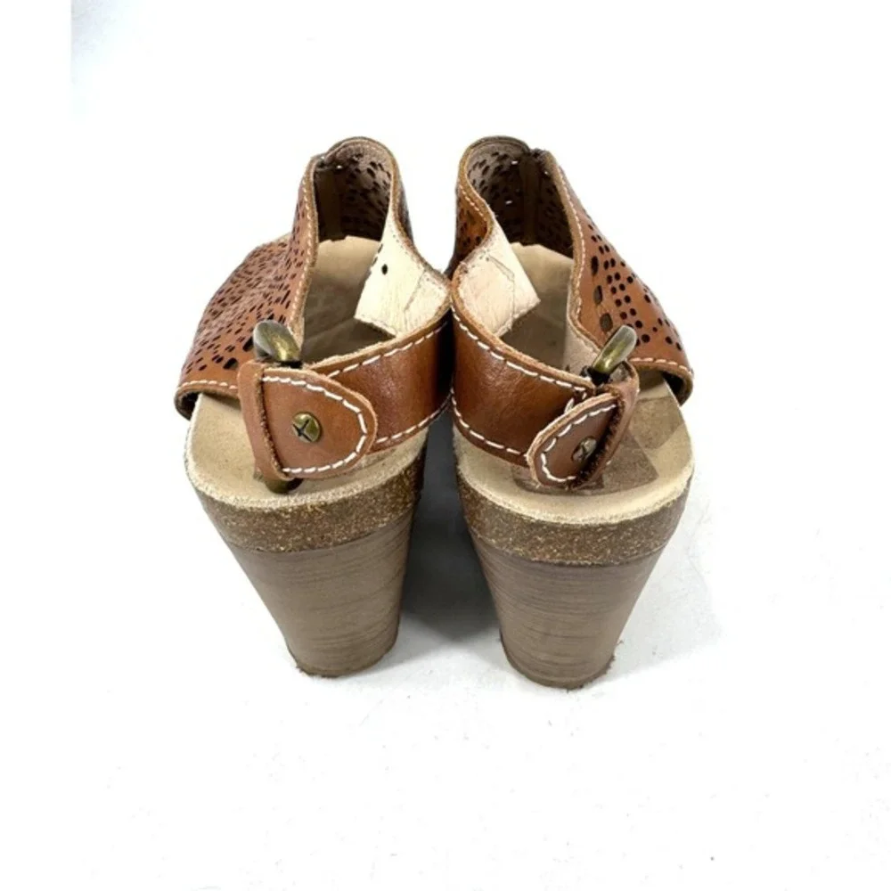 Pikolinos Women Brown Leather‎ Laser Cut Perforated Wedge Sandals Size 38 - Picture 4 of 6